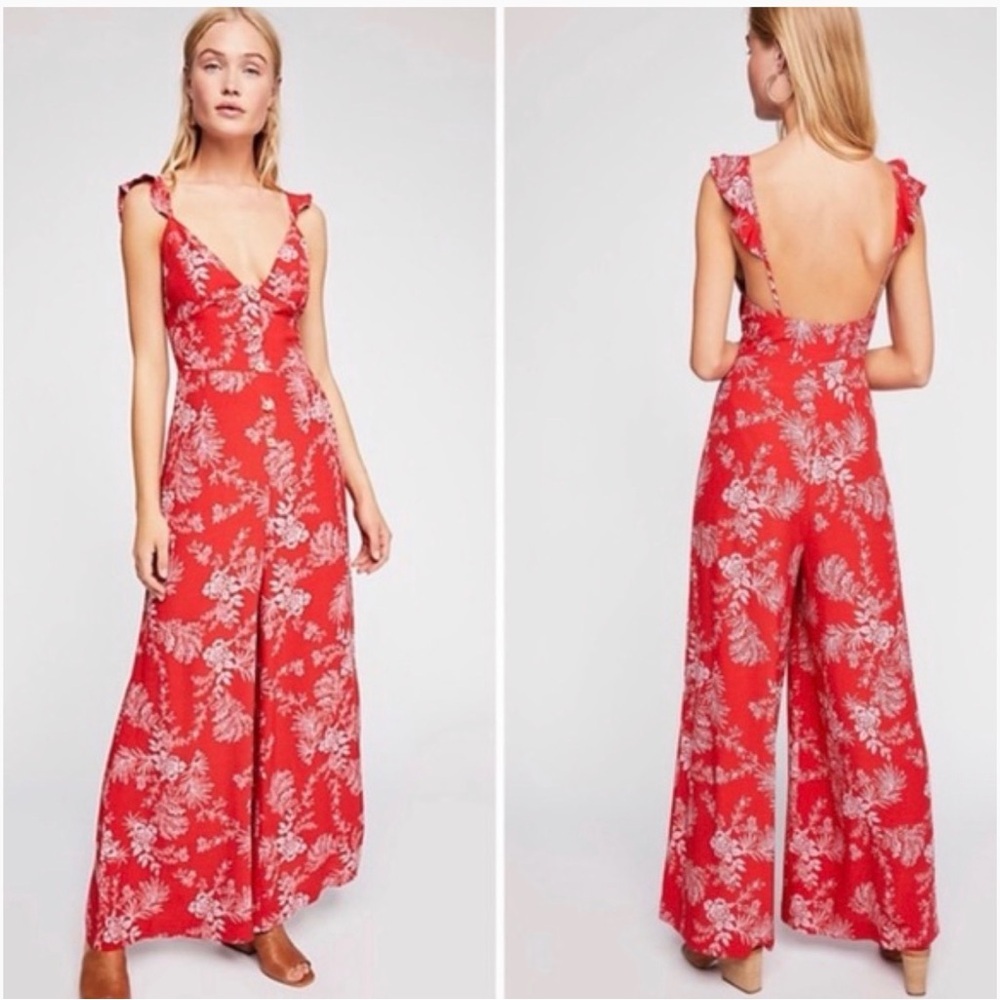 NEW Free People Be the One Floral Red Jumpsuit